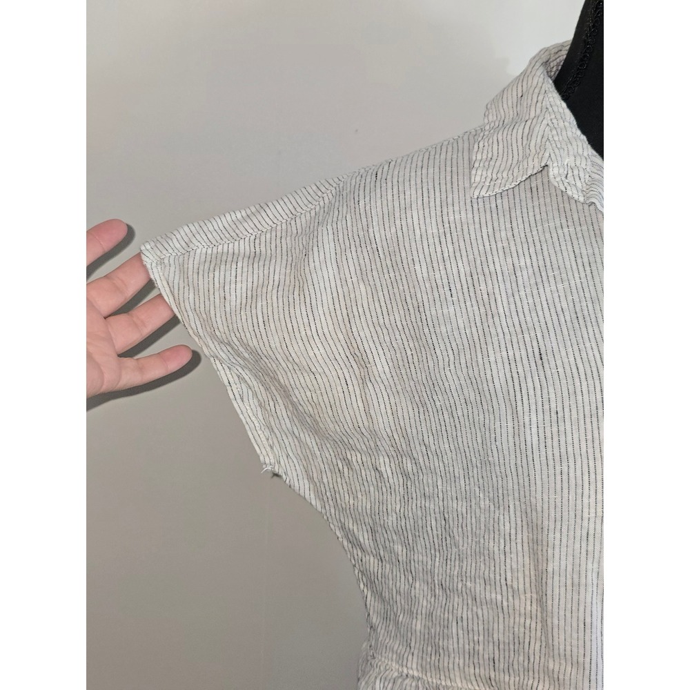 C&C California Women Blouse Size Small White Linen Striped Peplum Boho vacation - Picture 5 of 10